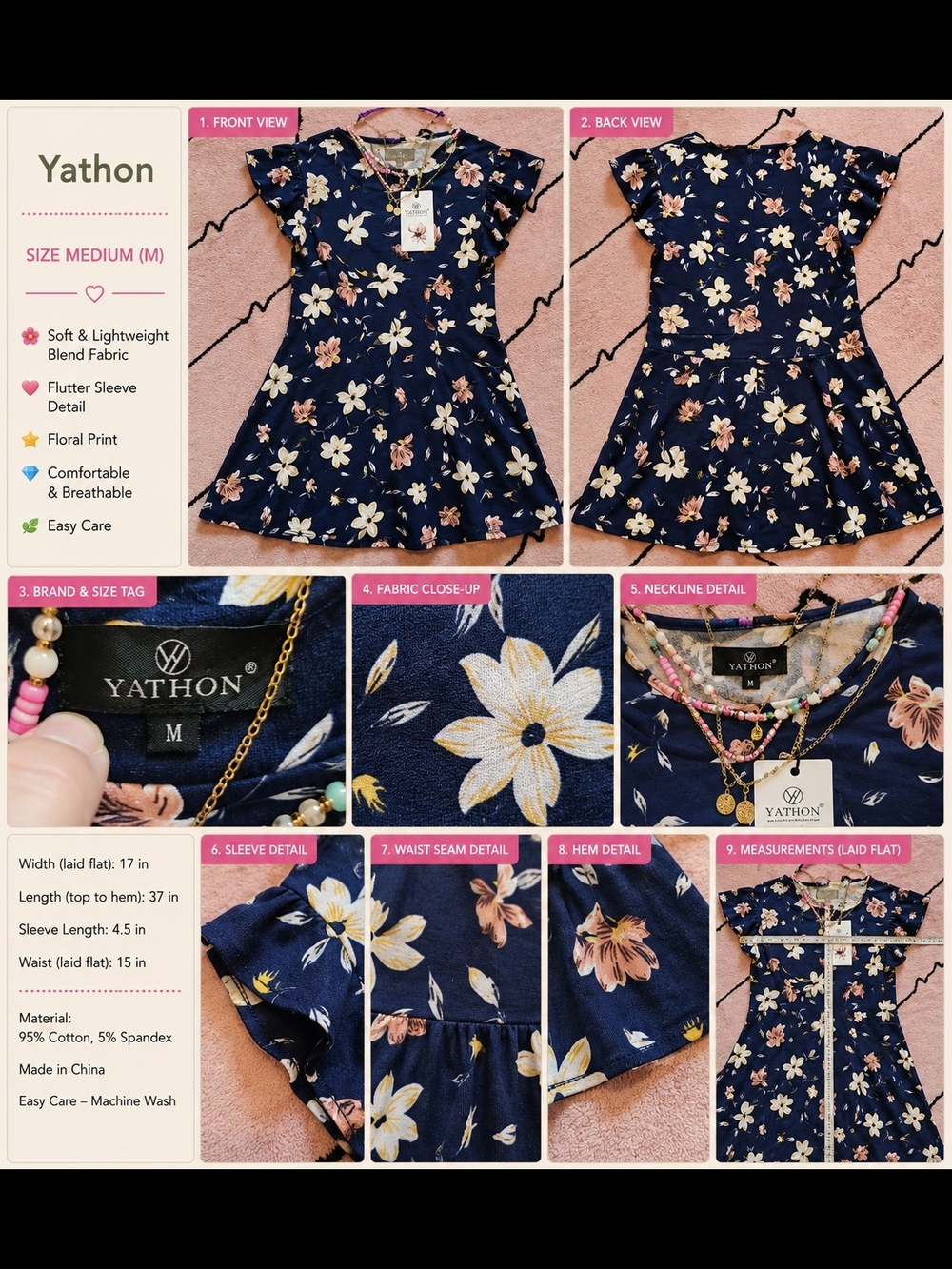 Yathon Navy Floral Fit & Flare Dress